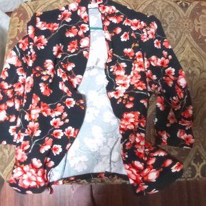 Large Doublju Peach Flowers on Black Women's over jacket